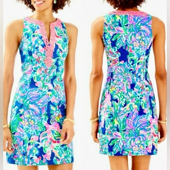 Lilly Pulitzer Ryder Seaside Allure 
Corded Beaded Floral Shift Dress Sz 2🧡 - Picture 1 of 10